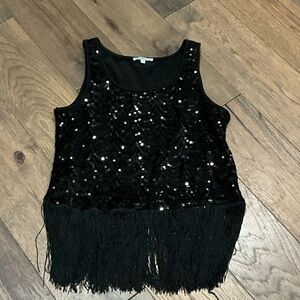 Charlotte Russe Black Sequin Fringe Tank